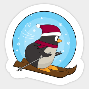 Penguin as Skier with Skis Sticker